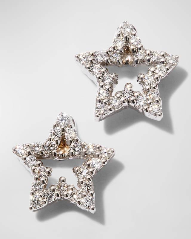 Diamond Star Stud Earrings in 18K White Gold